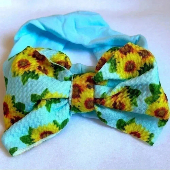 Blue Sunflower Bohemian Bow Headband - Picture 1 of 5